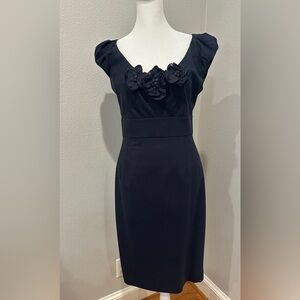Rebecca Taylor navy blue Midi Dress with Floral Accents